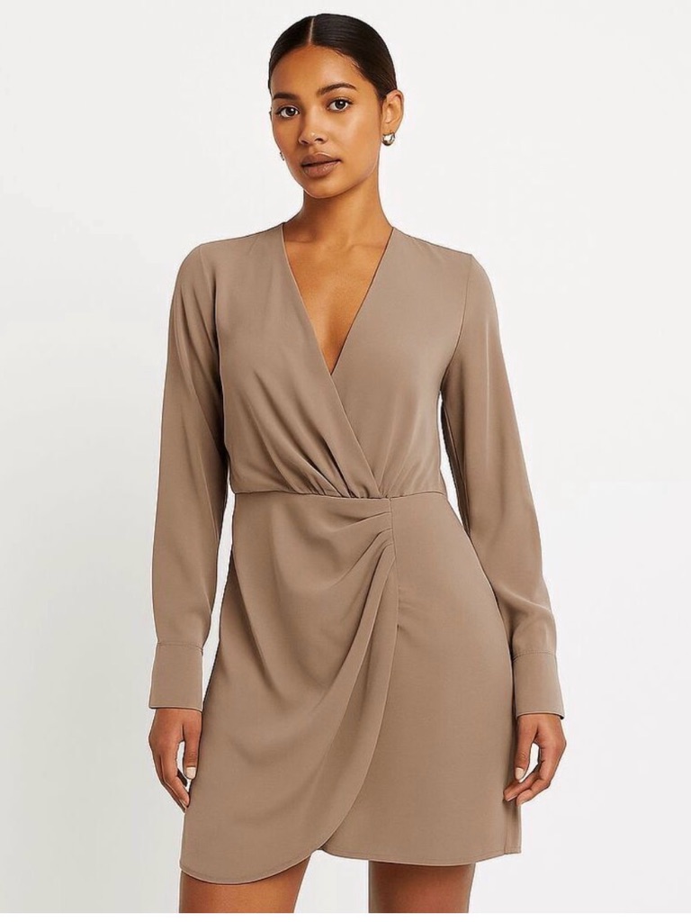 Abercrombie & Fitch Taupe Long Sleeve Wrap Dress